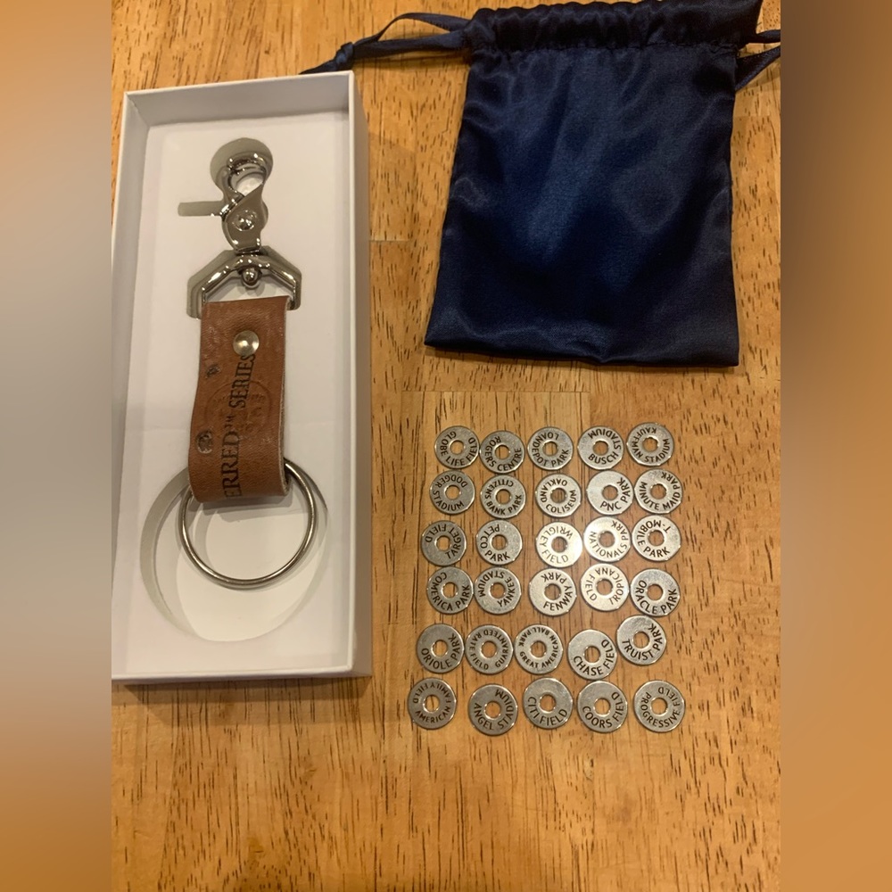 The Wander Club Baseball Glove Keychain with all 30 MLB Stadium Tokens